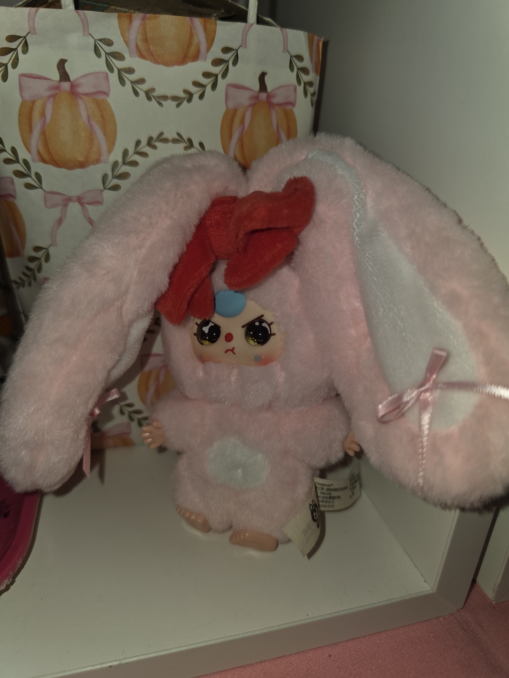 Plush Bunny Costume Doll - Pink with Red Bow